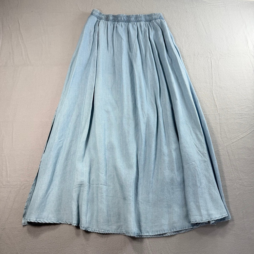 Chambray Maxi Boho Skirt Women Small Light Blue Elastic Waist Hippie Cottagecore - Picture 2 of 6
